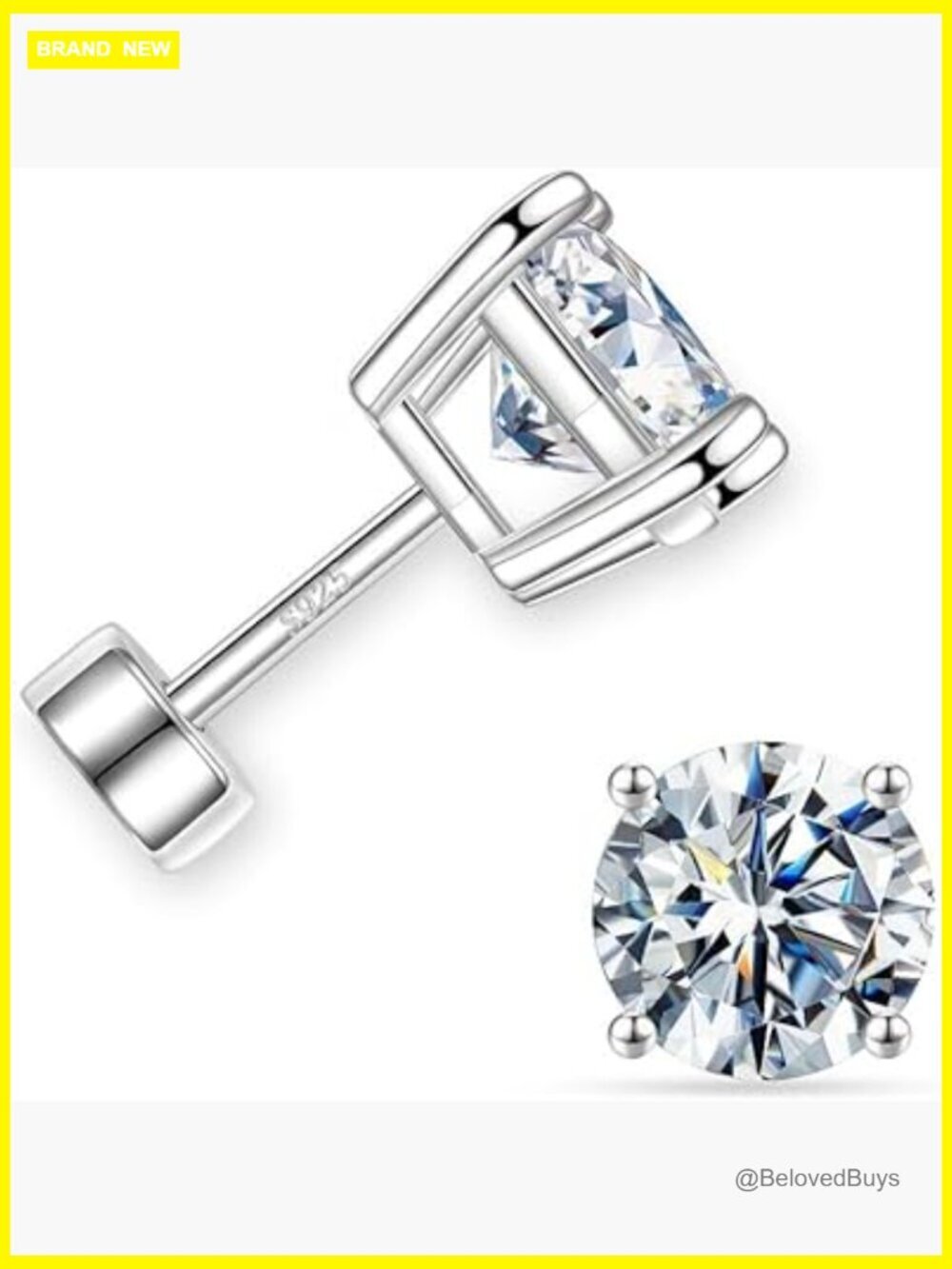 0.2-2ct Moissanite Flat Back Earrings, 18K White Gold Plated Sterling Silver